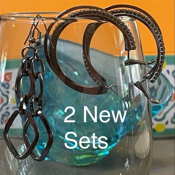Cookie Lee Jewelry - Cookie Lee BUNDLE: 2 pairs NWOT Hematite Double Hoops & Dangle Earrings